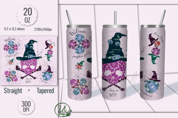 20OZ Skull Witch Hat-Skinny Tumbler-03 Graphics and Print Templates