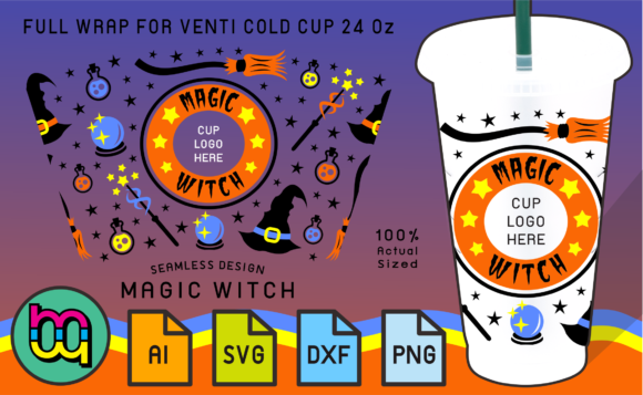 24oz Cold Cup Full Wrap Magic Witch Graphics and Print Templates