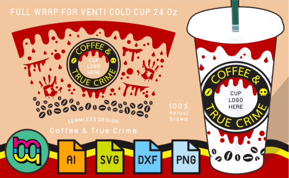 24oz Cold Cup Wrap Coffee True Crime Graphics