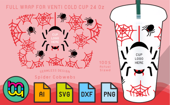 24oz Cold Cup Wrap Red Spider Cobwebs Graphics