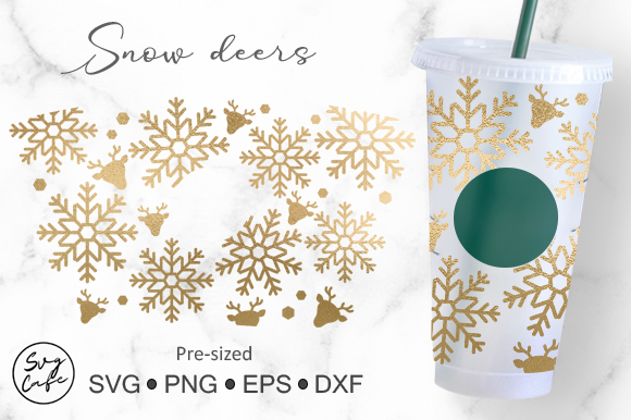 24oz Venti Cold Cup Snow Deers Graphics & Crafts