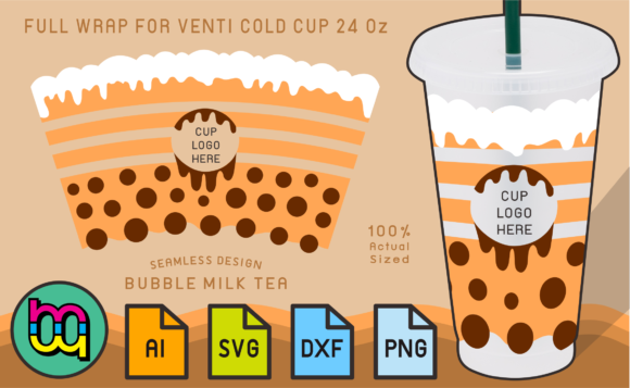 24oz Venti Cold Cup Wrap: Graphics & Print Templates