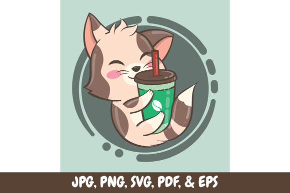 Cute Cat Hugging Coffee Cup Graphics and Illustrations