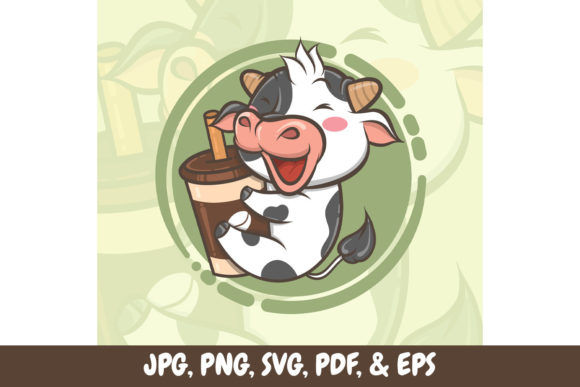 Cute Cow Hugging Coffee Cup Graphics