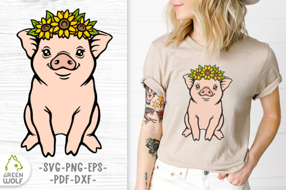 Pig with Sunflower Layered Svg: Graphics for Crafts