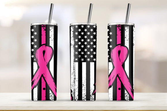 Pink Ribbon USA Flag 20oz Skinny Tumbler: Graphics & Print Templates