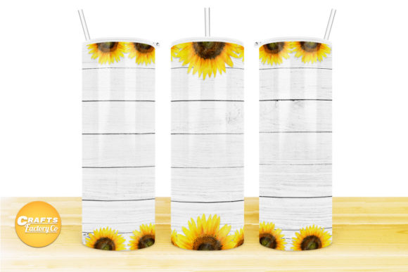 Skinny Tumbler Sunflower White Wood