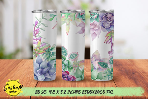 Watercolor Succulents, 20oz Tumbler Wrap Graphics