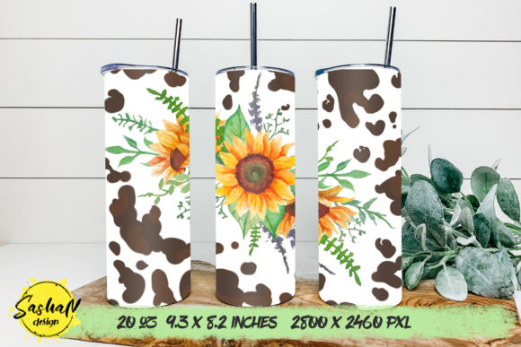 Watercolor Sunflower and Cowhide Tumbler Graphics